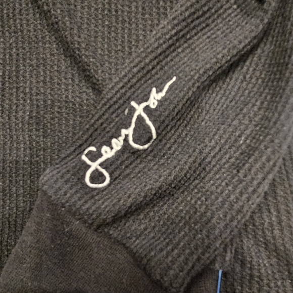 Sean John Black Waffle Knit Long Sleeve Shirt Men's Medium Logo Cuff & Chest - Picture 2 of 8